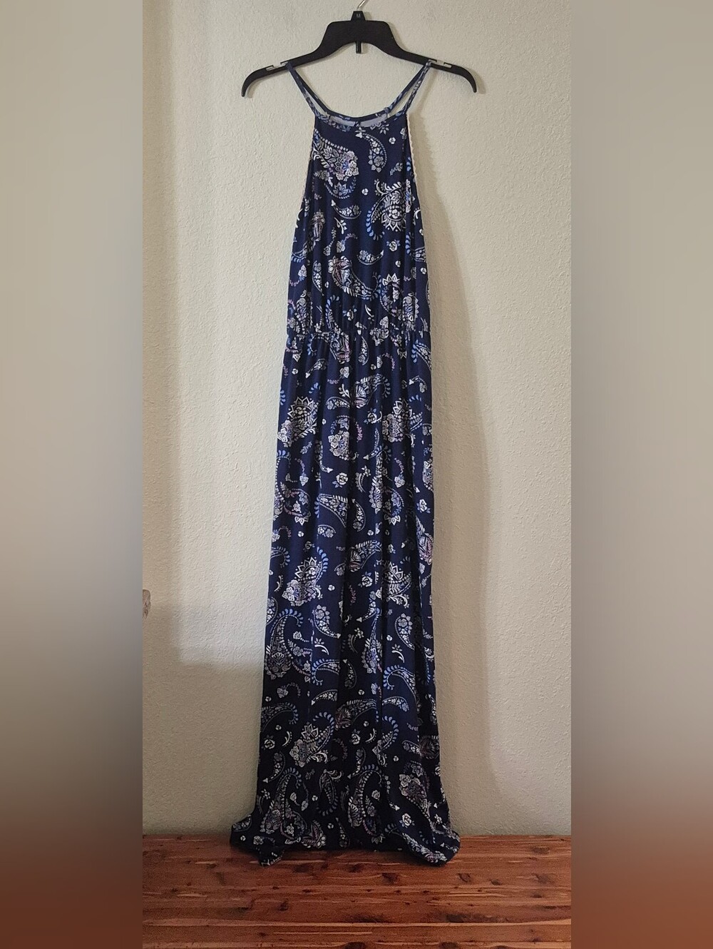 French Grey Navy Paisley Maxi Dress